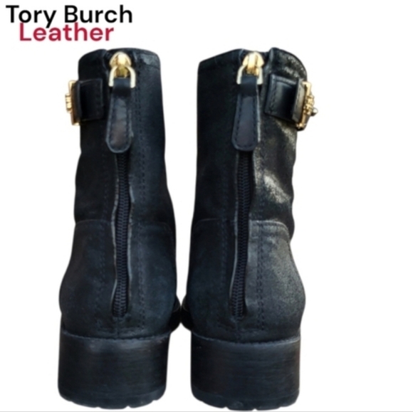 Tory Burch Selena Black Leather Distress Metallic Ankle Boot Dress Shoe Women 9 - Picture 2 of 9